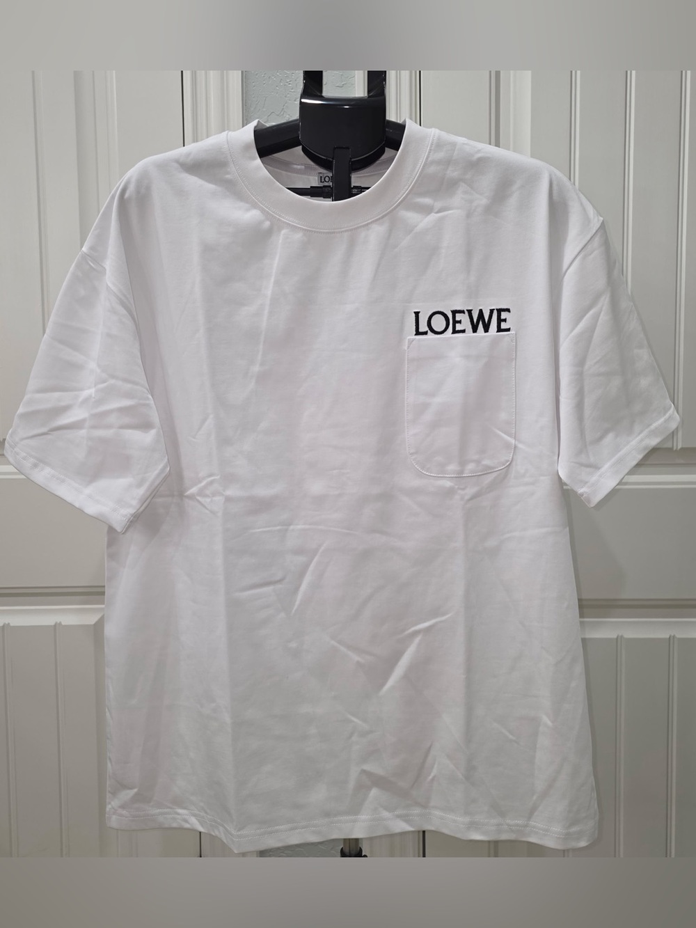 Loewe White Short-Sleeve Tee with Black Logo Pocket